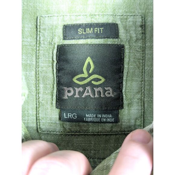 PRANA 100% Organic Cotton Button-Front Shirt Outdoors Camping Fishing Large Slim - Picture 5 of 6
